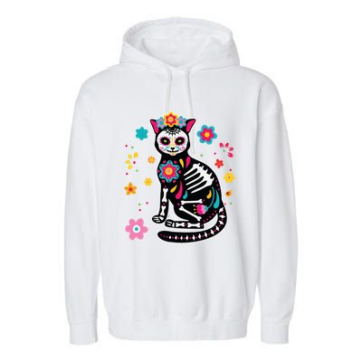 Dia De Los Muertos Cat Sugar Skull Mexican Day Of Dead Garment-Dyed Fleece Hoodie