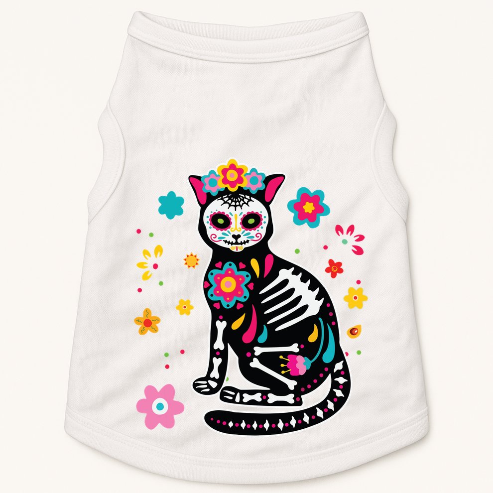 Dia De Los Muertos Cat Sugar Skull Mexican Day Of Dead Doggie Tank