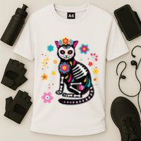 Dia De Los Muertos Cat Sugar Skull Mexican Day Of Dead Cooling Performance Crew T-Shirt