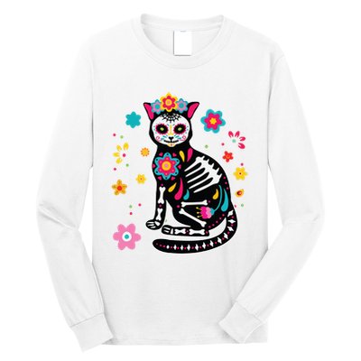 Dia De Los Muertos Cat Sugar Skull Mexican Day Of Dead Long Sleeve Shirt