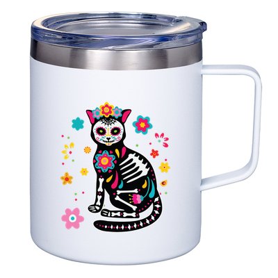Dia De Los Muertos Cat Sugar Skull Mexican Day Of Dead 12oz Stainless Steel Coffee Mug