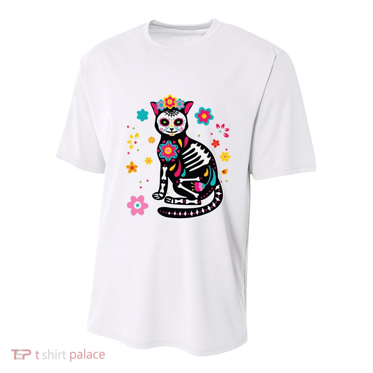 Dia De Los Muertos Cat Sugar Skull Mexican Day Of Dead Youth Performance Sprint T-Shirt