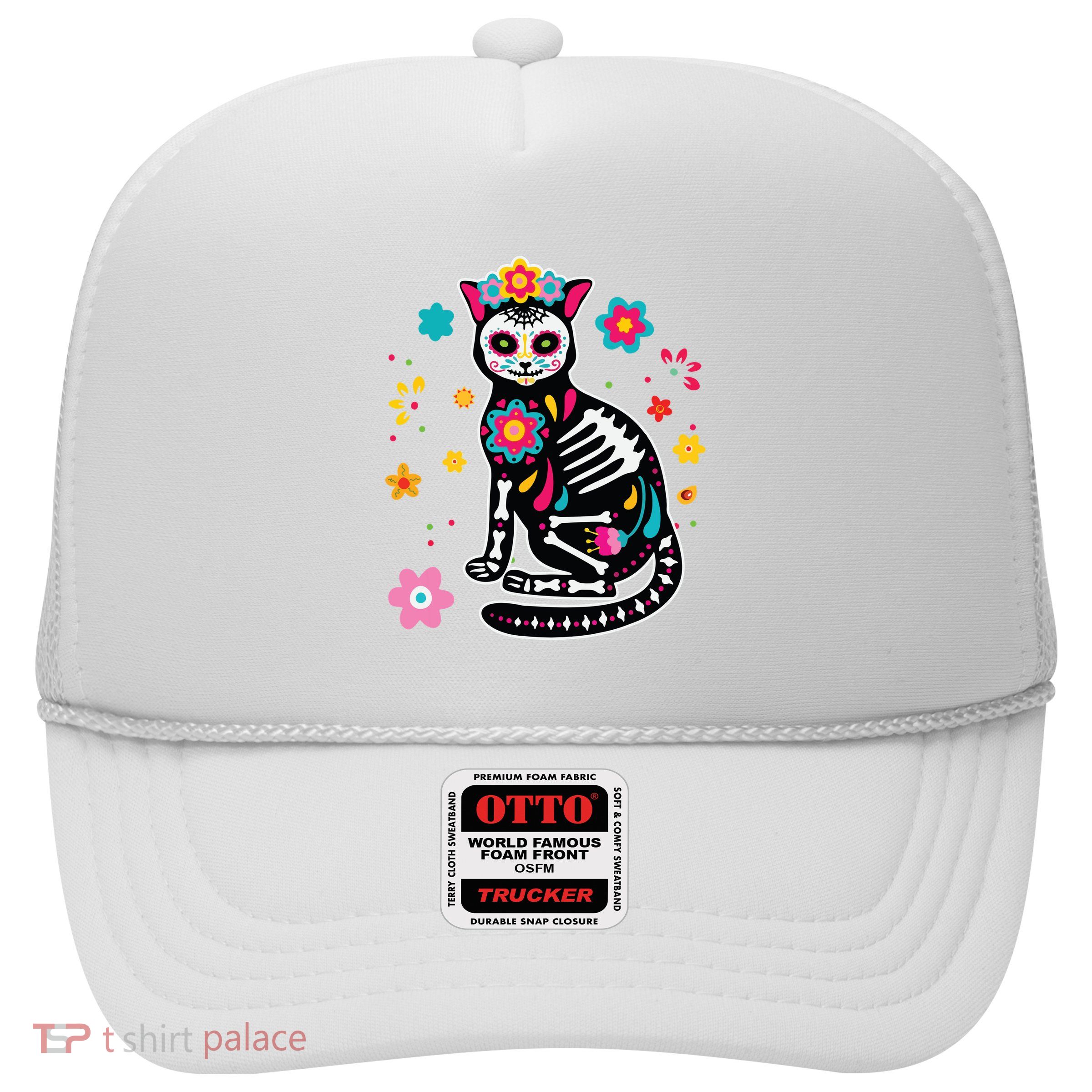Dia De Los Muertos Cat Sugar Skull Mexican Day Of Dead Trucker Hat