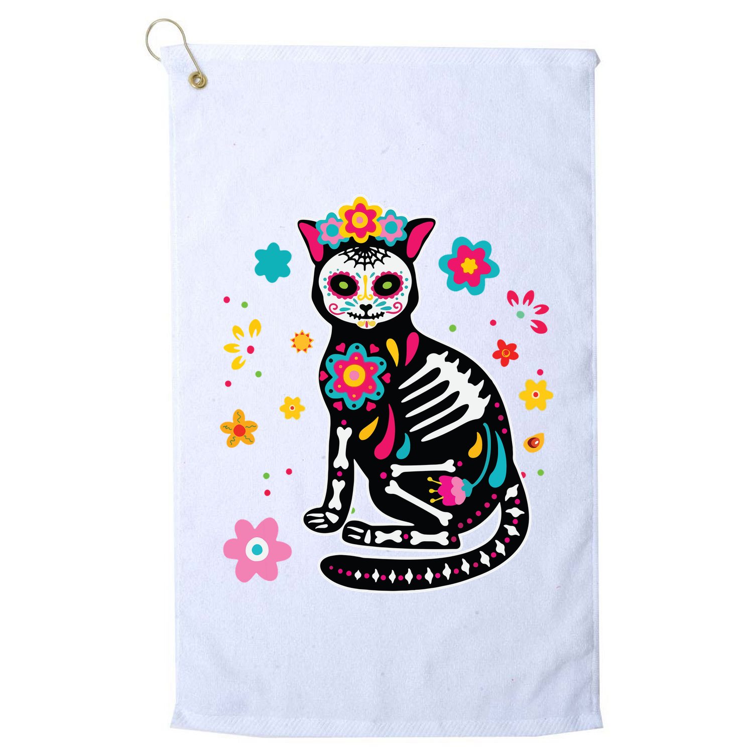 Dia De Los Muertos Cat Sugar Skull Mexican Day Of Dead Golf Towel