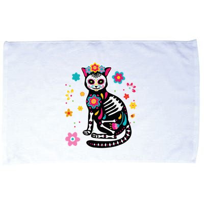 Dia De Los Muertos Cat Sugar Skull Mexican Day Of Dead Microfiber Hand Towel