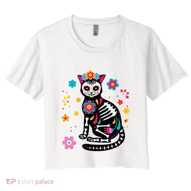Dia De Los Muertos Cat Sugar Skull Mexican Day Of Dead Crop Top