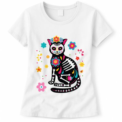 Dia De Los Muertos Cat Sugar Skull Mexican Day Of Dead Womens T-Shirt
