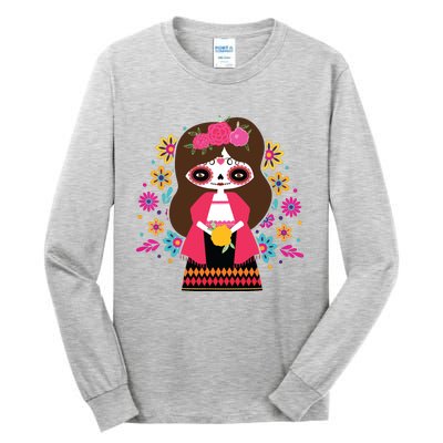 Dia De Los Muertos Mexican Kids Girl Sugar Skull Tall Long Sleeve T-Shirt