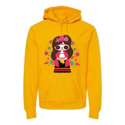 Dia De Los Muertos Mexican Kids Girl Sugar Skull Premium Hoodie