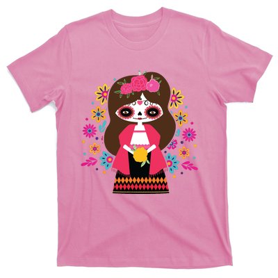 Dia De Los Muertos Mexican Kids Girl Sugar Skull T-Shirt