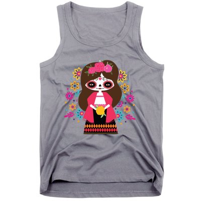 Dia De Los Muertos Mexican Kids Girl Sugar Skull Tank Top