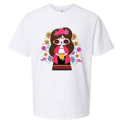 Dia De Los Muertos Mexican Kids Girl Sugar Skull Sueded Cloud Jersey T-Shirt