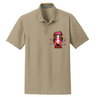 Dia De Los Muertos Mexican Kids Girl Sugar Skull Dry Zone Grid Polo