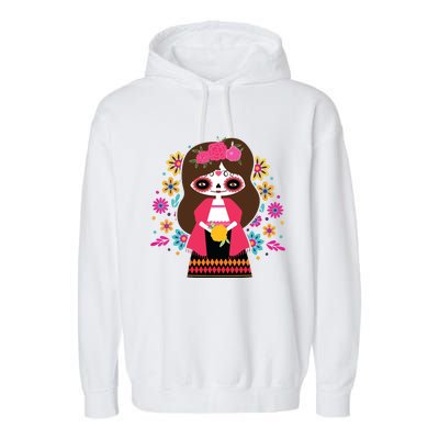 Dia De Los Muertos Mexican Kids Girl Sugar Skull Garment-Dyed Fleece Hoodie