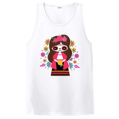 Dia De Los Muertos Mexican Kids Girl Sugar Skull PosiCharge Competitor Tank