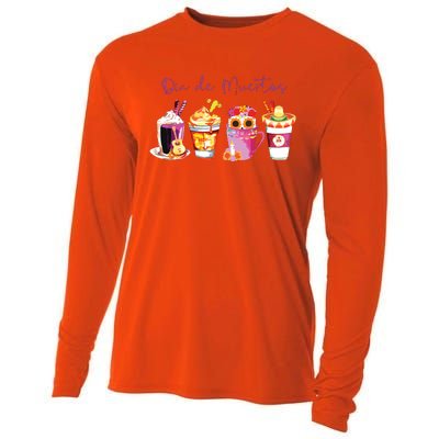 Dia De Los Muertos Skull Coffee Latte Day Of The Dead Drinks Cooling Performance Long Sleeve Crew