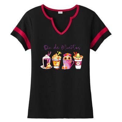 Dia De Los Muertos Skull Coffee Latte Day Of The Dead Drinks Ladies Halftime Notch Neck Tee