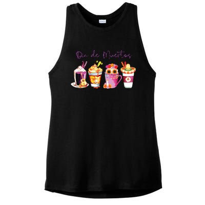 Dia De Los Muertos Skull Coffee Latte Day Of The Dead Drinks Ladies PosiCharge Tri-Blend Wicking Tank