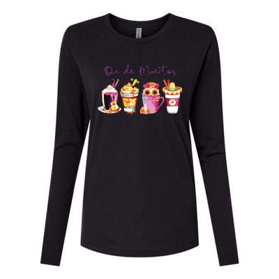 Dia De Los Muertos Skull Coffee Latte Day Of The Dead Drinks Womens Cotton Relaxed Long Sleeve T-Shirt