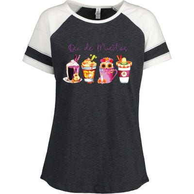 Dia De Los Muertos Skull Coffee Latte Day Of The Dead Drinks Enza Ladies Jersey Colorblock Tee