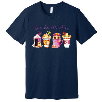 Dia De Los Muertos Skull Coffee Latte Day Of The Dead Drinks Premium T-Shirt