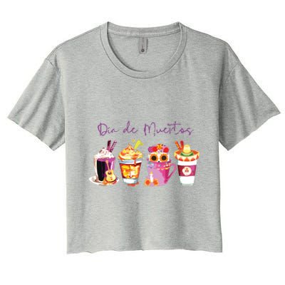 Dia De Los Muertos Skull Coffee Latte Day Of The Dead Drinks Women's Crop Top Tee