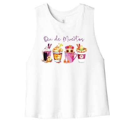 Dia De Los Muertos Skull Coffee Latte Day Of The Dead Drinks Women's Racerback Cropped Tank