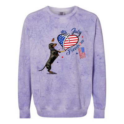 Dachshund Drawing Love America 4th Of July Freedom Day Funny Gift Colorblast Crewneck Sweatshirt