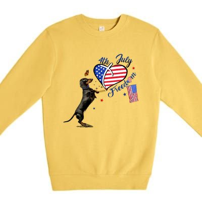 Dachshund Drawing Love America 4th Of July Freedom Day Funny Gift Premium Crewneck Sweatshirt