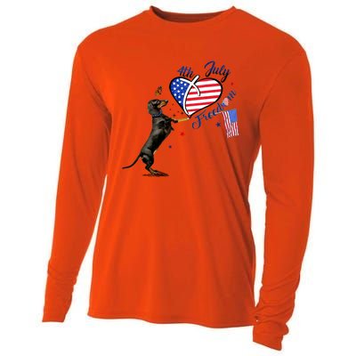 Dachshund Drawing Love America 4th Of July Freedom Day Funny Gift Cooling Performance Long Sleeve Crew