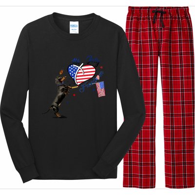 Dachshund Drawing Love America 4th Of July Freedom Day Funny Gift Long Sleeve Pajama Set