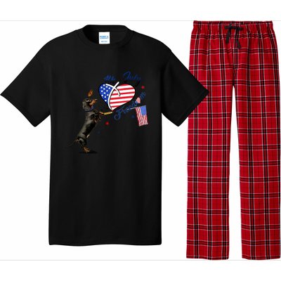 Dachshund Drawing Love America 4th Of July Freedom Day Funny Gift Pajama Set