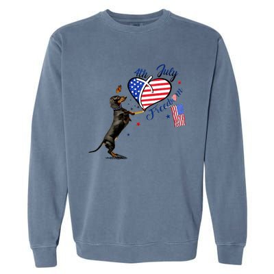 Dachshund Drawing Love America 4th Of July Freedom Day Funny Gift Garment-Dyed Sweatshirt