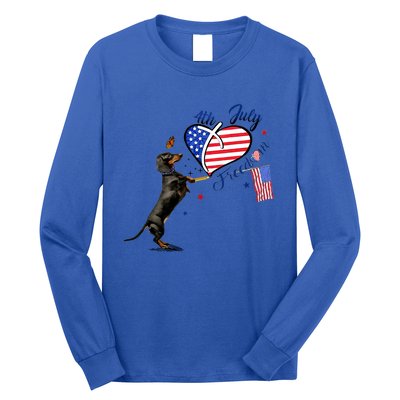 Dachshund Drawing Love America 4th Of July Freedom Day Funny Gift Long Sleeve Shirt