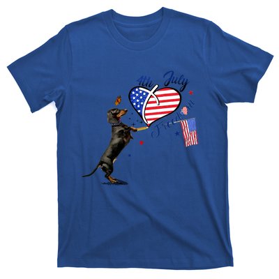 Dachshund Drawing Love America 4th Of July Freedom Day Funny Gift T-Shirt