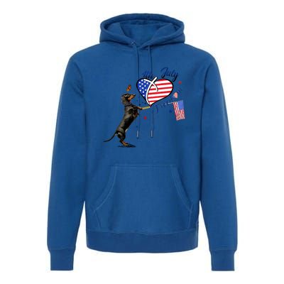 Dachshund Drawing Love America 4th Of July Freedom Day Funny Gift Premium Hoodie