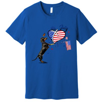 Dachshund Drawing Love America 4th Of July Freedom Day Funny Gift Premium T-Shirt