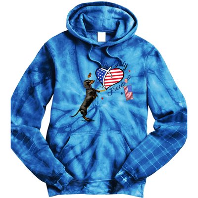 Dachshund Drawing Love America 4th Of July Freedom Day Funny Gift Tie Dye Hoodie