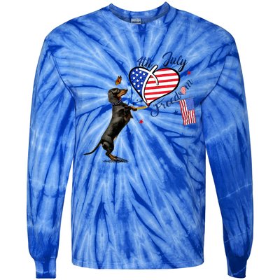 Dachshund Drawing Love America 4th Of July Freedom Day Funny Gift Tie-Dye Long Sleeve Shirt