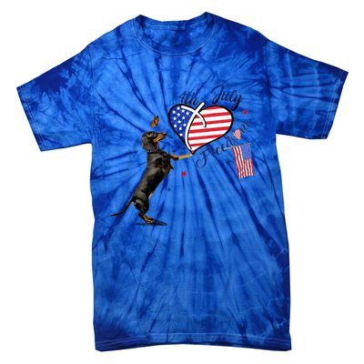 Dachshund Drawing Love America 4th Of July Freedom Day Funny Gift Tie-Dye T-Shirt