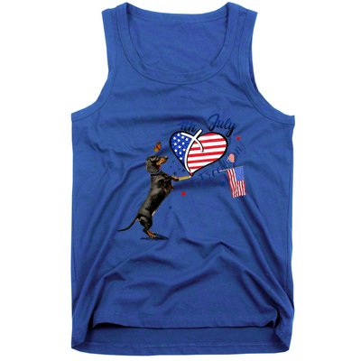 Dachshund Drawing Love America 4th Of July Freedom Day Funny Gift Tank Top