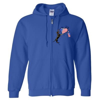 Dachshund Drawing Love America 4th Of July Freedom Day Funny Gift Full Zip Hoodie