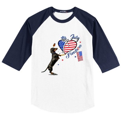 Dachshund Drawing Love America 4th Of July Freedom Day Funny Gift Baseball Sleeve Shirt