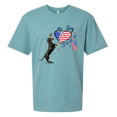 Dachshund Drawing Love America 4th Of July Freedom Day Funny Gift Sueded Cloud Jersey T-Shirt