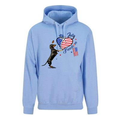 Dachshund Drawing Love America 4th Of July Freedom Day Funny Gift Unisex Surf Hoodie