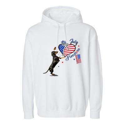 Dachshund Drawing Love America 4th Of July Freedom Day Funny Gift Garment-Dyed Fleece Hoodie