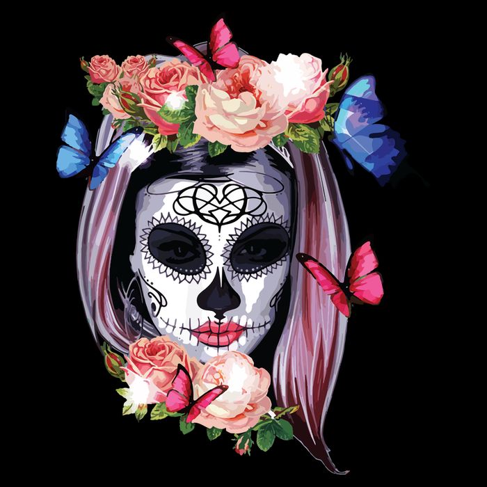 Dia De Los Muertos Sugar Skull Catrina Day Of The Dead Flexfit Unipanel Trucker Cap