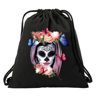 Dia De Los Muertos Sugar Skull Catrina Day Of The Dead Drawstring Bag