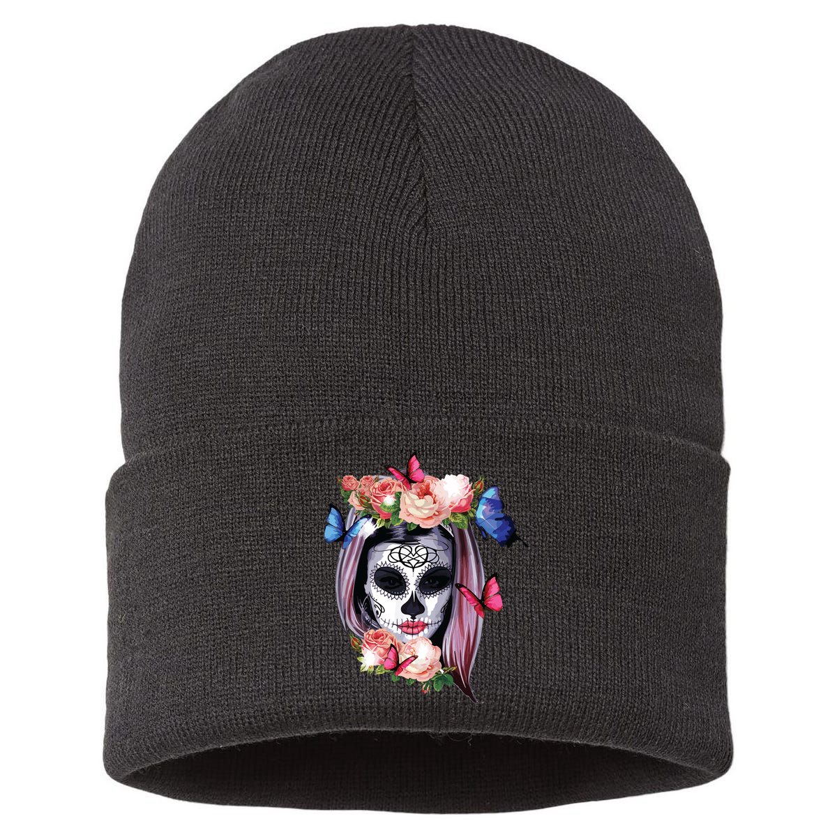 Dia De Los Muertos Sugar Skull Catrina Day Of The Dead Sustainable Knit Beanie