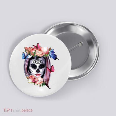 Dia De Los Muertos Sugar Skull Catrina Day Of The Dead Button